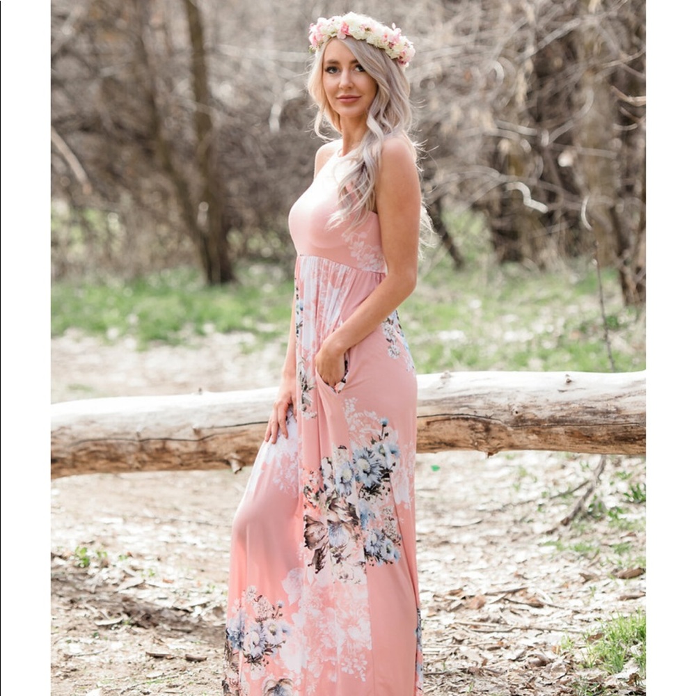 Saved by the Dress Light Pink Sleeveless Floral Print Casual Long Dress